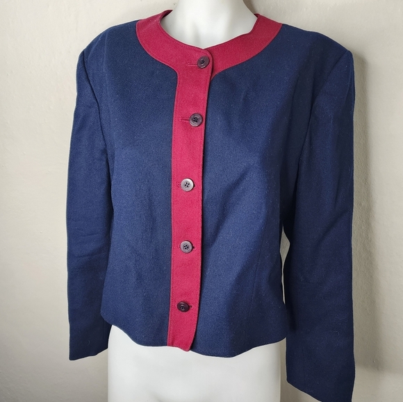 PENDLETON Women’s 100% Wool Lined Crop Blazer Jacket Blue Sz 14 - Picture 1 of 8